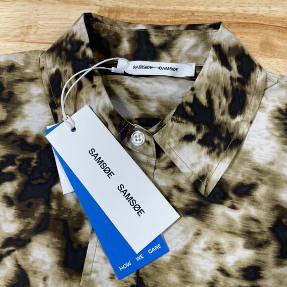 Samsoe Samsoe NWT Tea Shirt Top Camo Clay Size S Oversized Button Front Collar - Picture 6 of 13